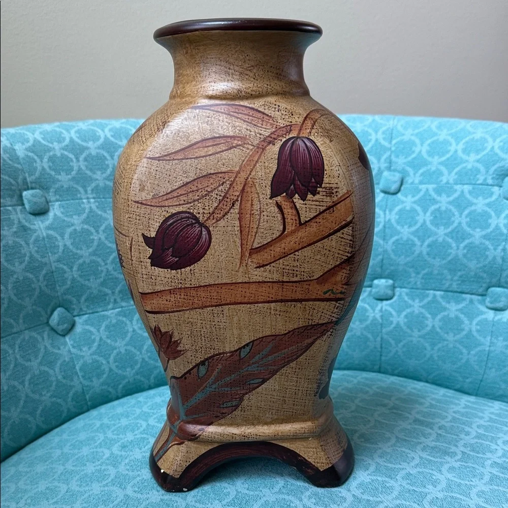 Rustic Floral Decorative Vase - Rose & Bud Motif – Vintage Style